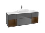Villeroy und Boch Finion Waschtischunterschrank F861GNGK 160cm, Abdeckplatte white matt, Regale Walnut Veneer, Anthracite matt