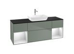 Villeroy und Boch Finion Waschtischunterschrank F862MTGM 160cm, Abdeckplatte black matt, Regale White matt lacquer, Olive Matt Lacquer