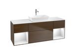 Villeroy und Boch Finion Waschtischunterschrank F861GFGN 160cm, Abdeckplatte white matt, Regale Glossy white lacquer, Walnut veneer
