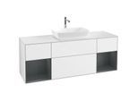 Villeroy und Boch Finion Waschtischunterschrank F861HGGF 160cm, Abdeckplatte white matt, Regale Midnight matt lacquer, Glossy white lacquer