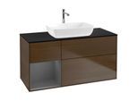 Villeroy und Boch Finion Waschtischunterschrank G822GKGN 120cm, Abdeckplatte black matt, Emotion, Regale Anthracite matt lacquer, Walnut veneer