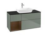 Villeroy und Boch Finion Waschtischunterschrank G822GNGM 120cm, Abdeckplatte black matt, Emotion, Regale Walnut Veneer, Olive Matt Lacquer
