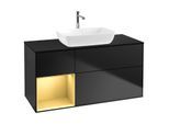 Villeroy und Boch Finion Waschtischunterschrank G822HFPD 120cm, Abdeckplatte black matt, Emotion, Regale Gold matt lacquer, Black matt lacquer