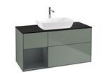 Villeroy und Boch Finion Waschtischunterschrank G822HGGM 120cm, Abdeckplatte black matt, Emotion, Regale Midnight matt lacquer, Olive Matt Lacquer