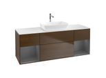 Villeroy und Boch Finion Waschtischunterschrank G861GKGN 160cm, Abdeckplatte white matt, Emotion, Regale Anthracite matt lacquer, Walnut veneer