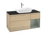Villeroy und Boch Finion Waschtischunterschrank F832GMPC 120cm, Abdeckplatte black matt, Regale Olive matt lacquer, Oak Veneer