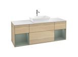 Villeroy und Boch Finion Waschtischunterschrank G861GMPC 160cm, Abdeckplatte white matt, Emotion, Regale Olive matt lacquer, Oak Veneer