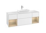 Villeroy und Boch Finion Waschtischunterschrank G861PCGF 160cm, Abdeckplatte white matt, Emotion, Regale Oak Veneer, Glossy white lacquer