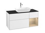 Villeroy und Boch Finion Waschtischunterschrank F832PCGF 120cm, Abdeckplatte black matt, Regale Oak Veneer, Glossy white lacquer