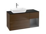 Villeroy und Boch Finion Waschtischunterschrank G812GKGN 120cm, Abdeckplatte black matt, Emotion, Regale Anthracite matt lacquer, Walnut veneer