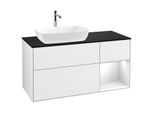 Villeroy und Boch Finion Waschtischunterschrank G812GFGF 120cm, Abdeckplatte black matt, Emotion, Regale Glossy white lacquer, Glossy white lacquer