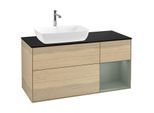 Villeroy und Boch Finion Waschtischunterschrank F812GMPC 120cm, Abdeckplatte black matt, Regale Olive matt lacquer, Oak Veneer