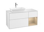 Villeroy und Boch Finion Waschtischunterschrank F811PCGF 120cm, Abdeckplatte white matt, Regale Oak Veneer, Glossy white lacquer