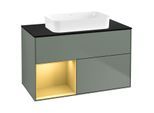 Villeroy und Boch Finion Waschtischunterschrank G652HFGM 100x60,3x50,1cm, Regal links Gold matt, Olive Matt Lacquer