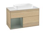 Villeroy und Boch Finion Waschtischunterschrank G651GMPC 100x60,3x50,1cm, Regal links Olive Matt Lacquer, Oak Veneer