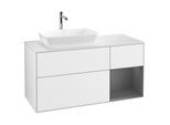 Villeroy und Boch Finion Waschtischunterschrank G811GKGF 120cm, Abdeckplatte white matt, Emotion, Regale Anthracite matt lacquer, Glossy white lacquer