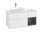 Villeroy und Boch Finion Waschtischunterschrank G811HGGF 120cm, Abdeckplatte white matt, Emotion, Regale Midnight matt lacquer, Glossy white lacquer