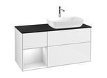 Villeroy und Boch Finion Waschtischunterschrank F802MTGF 120cm, Abdeckplatte black matt, Regale White matt lacquer, Glossy white lacquer