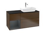 Villeroy und Boch Finion Waschtischunterschrank F802HGGN 120cm, Abdeckplatte black matt, Regale Midnight matt lacquer, Walnut veneer