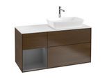 Villeroy und Boch Finion Waschtischunterschrank F801GKGN 120cm, Abdeckplatte white matt, Regale Anthracite matt lacquer, Walnut veneer