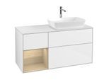 Villeroy und Boch Finion Waschtischunterschrank F801PCGF 120cm, Abdeckplatte white matt, Regale Oak Veneer, Glossy white lacquer