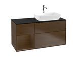 Villeroy und Boch Finion Waschtischunterschrank G802GNGN 120cm, Abdeckplatte black matt, Emotion, Regale Walnut Veneer, Walnut veneer