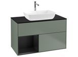 Villeroy und Boch Finion Waschtischunterschrank F772PDGM 100cm, Abdeckplatte black matt, Regale Black matt lacquer, Olive Matt Lacquer