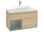 Villeroy und Boch Finion Waschtischunterschrank F771GMPC 100cm, Abdeckplatte white matt, Regale Olive matt lacquer, Oak Veneer