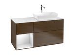 Villeroy und Boch Finion Waschtischunterschrank G801MTGN 120cm, Abdeckplatte white matt, Emotion, Regale White matt lacquer, Walnut veneer