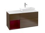 Villeroy und Boch Finion Waschtischunterschrank G801HBGN 120cm, Abdeckplatte white matt, Emotion, Regale Peony matt lacquer, Walnut veneer