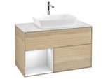 Villeroy und Boch Finion Waschtischunterschrank F771MTPC 100cm, Abdeckplatte white matt, Regale White matt lacquer, Oak Veneer