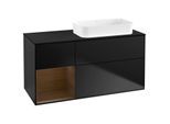 Villeroy und Boch Finion Waschtischunterschrank F682GNPD 120x60,3x50,1cm, Regal links Walnut veneer, Black matt lacquer