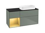 Villeroy und Boch Finion Waschtischunterschrank F682HFGM 120x60,3x50,1cm, Regal links Gold matt, Olive Matt Lacquer