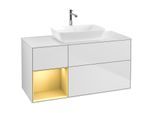 Villeroy und Boch Finion Waschtischunterschrank F821HFMT 120cm, Abdeckplatte white matt, Regale Gold matt lacquer, White matt lacquer