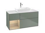 Villeroy und Boch Finion Waschtischunterschrank F821PCGM 120cm, Abdeckplatte white matt, Regale Oak Veneer, Olive Matt Lacquer