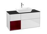 Villeroy und Boch Finion Waschtischunterschrank F822HBMT 120cm, Abdeckplatte black matt, Regale Peony matt lacquer, White matt lacquer