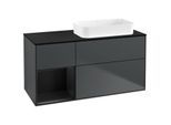 Villeroy und Boch Finion Waschtischunterschrank G682PDHG 120x60,3x50,1cm, Regal links Black matt lacquer, Midnight Blue Matt Lacquer