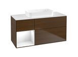 Villeroy und Boch Finion Waschtischunterschrank G701GFGN 120x60,3x50,1cm, Regal rechts Glossy white lacquer, Walnut veneer