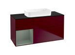 Villeroy und Boch Finion Waschtischunterschrank F702GMHB 120x60,3x50,1cm, Regal links Olive Matt Lacquer, Peony Matt