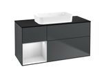 Villeroy und Boch Finion Waschtischunterschrank F702MTHG 120x60,3x50,1cm, Regal links White matt lacquer, Midnight Blue Matt Lacquer
