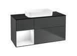 Villeroy und Boch Finion Waschtischunterschrank F702GFHG 120x60,3x50,1cm, Regal links Glossy white lacquer, Midnight Blue Matt Lacquer