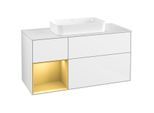 Villeroy und Boch Finion Waschtischunterschrank F701HFGF 120x60,3x50,1cm, Regal links Gold matt, Glossy white lacquer