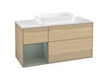 Villeroy und Boch Finion Waschtischunterschrank F701GMPC 120x60,3x50,1cm, Regal links Olive Matt Lacquer, Oak Veneer