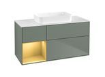 Villeroy und Boch Finion Waschtischunterschrank F701HFGM 120x60,3x50,1cm, Regal links Gold matt, Olive Matt Lacquer