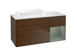 Villeroy und Boch Finion Waschtischunterschrank G691GMGN 120x60,3x50,1cm, Regal rechts Olive Matt Lacquer, Walnut veneer