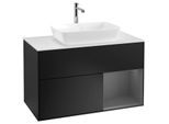 Villeroy und Boch Finion Waschtischunterschrank F781GKPD 100cm, Abdeckplatte white matt, Regale Anthracite matt lacquer, Black matt lacquer