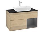 Villeroy und Boch Finion Waschtischunterschrank F782GKPC 100cm, Abdeckplatte black matt, Regale Anthracite matt lacquer, Oak Veneer