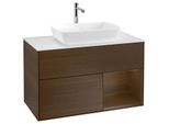Villeroy und Boch Finion Waschtischunterschrank F781GNGN 100cm, Abdeckplatte white matt, Regale Walnut Veneer, Walnut veneer