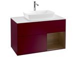 Villeroy und Boch Finion Waschtischunterschrank F781GNHB 100cm, Abdeckplatte white matt, Regale Walnut Veneer, Peony Matt