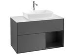Villeroy und Boch Finion Waschtischunterschrank F781PDGK 100cm, Abdeckplatte white matt, Regale Black matt lacquer, Anthracite matt